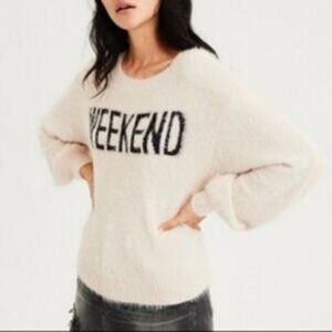 American Eagle Fuzzy Soft Pullover Sweater Small Beige Weekend Winter